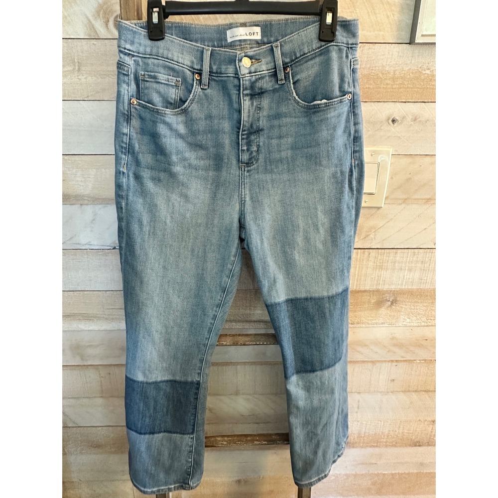 Loft The Kick Crop Patchwork Jeans Light Wash High Rise Denim Size 30 10
